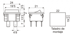 INTERRUPTOR BASCULANT 20x22MM ON-OFF FASTON 4.8MM